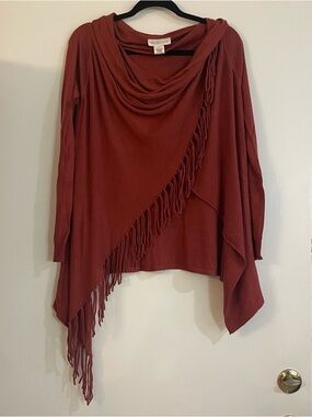 Peruvian Style Modal Blend Rust Fringe Draped Cardigan by LOVESTITCH Size S